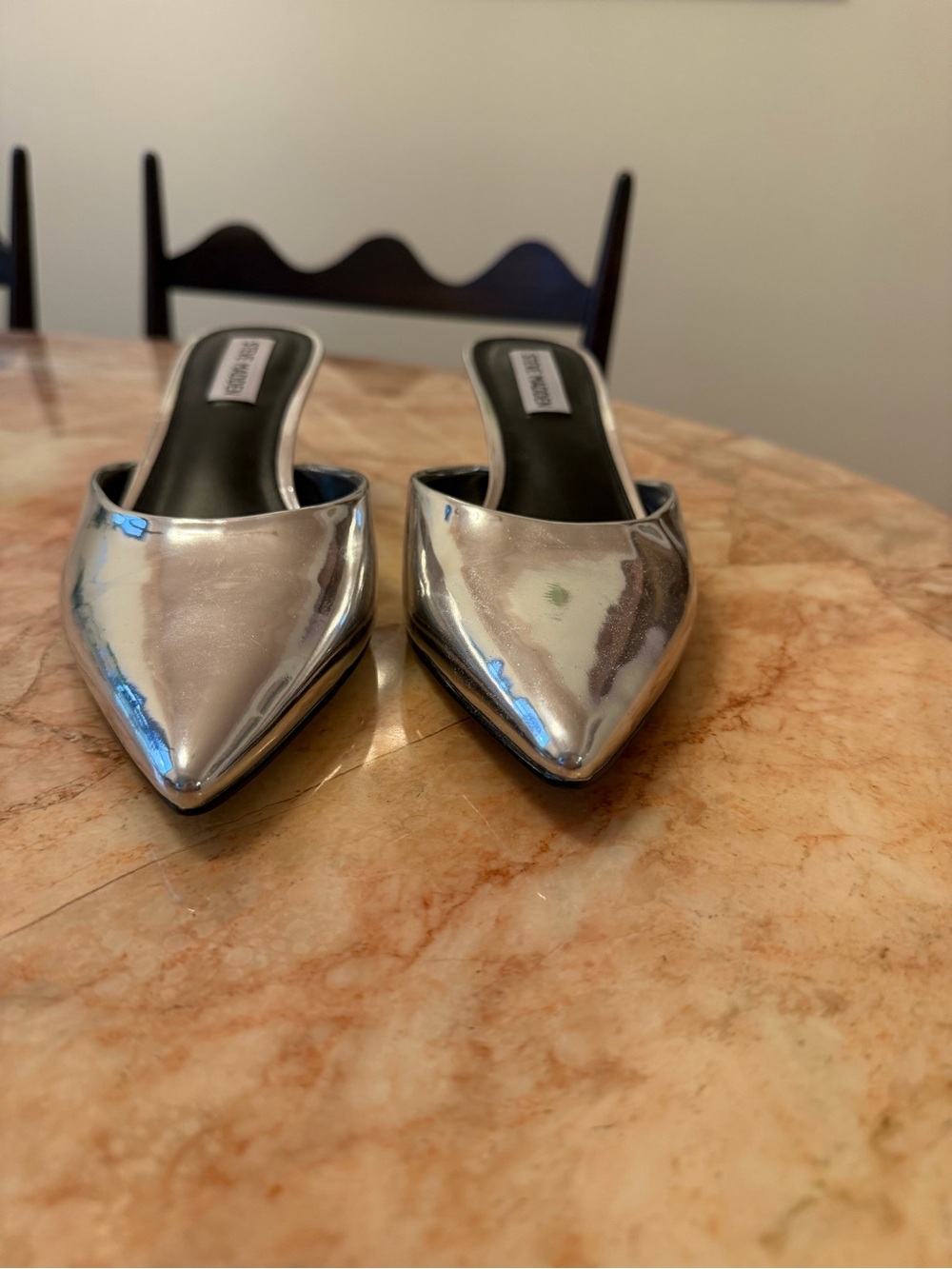 Steve Madden Metallic Silver Pointed Slip-On Mules - Picture 5 of 6